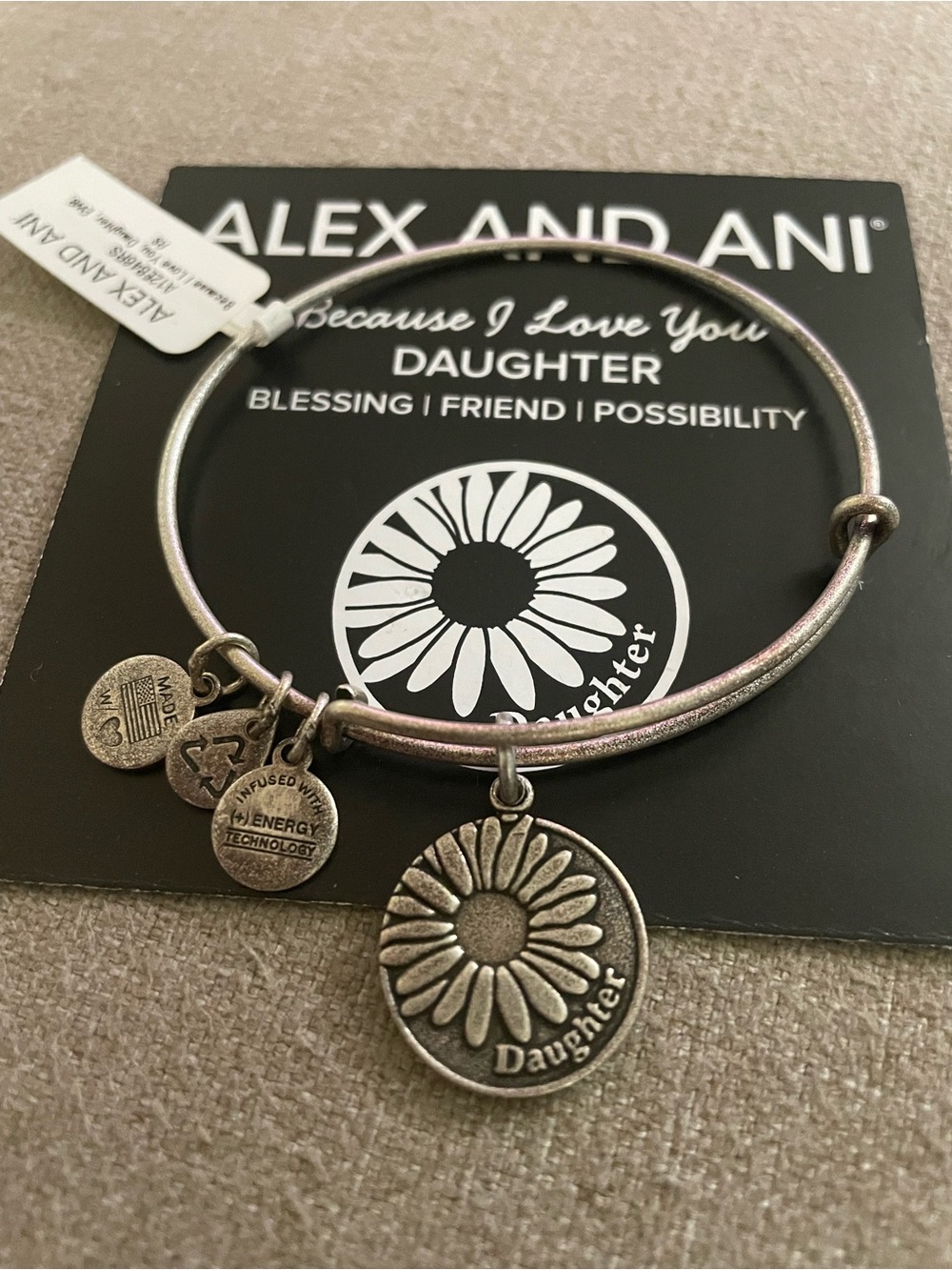 Alex and Ani Silver-Tone Daisy Daughter Charm Bangle